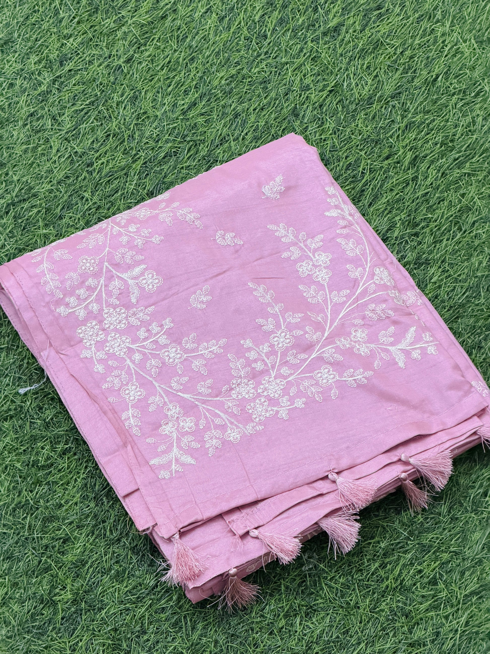 FLORAL EMBROIDERED SAREE WITH TASSELS