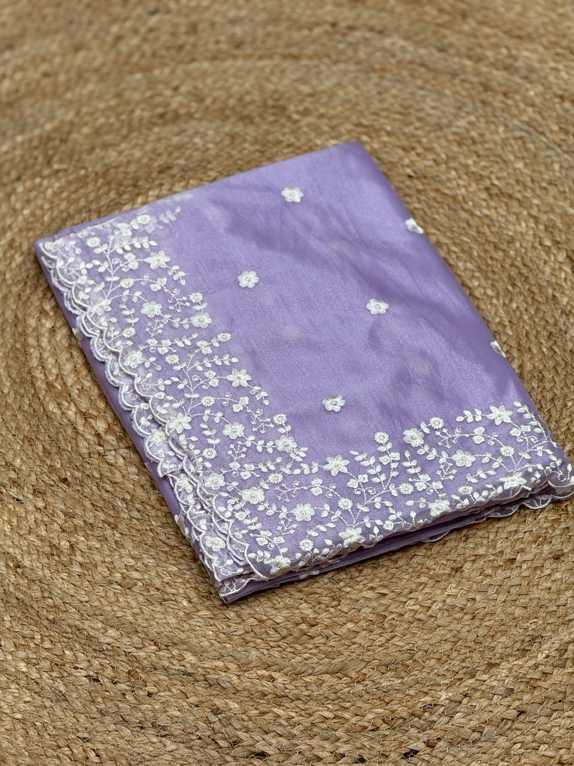 Organza with White Thread Embroidery