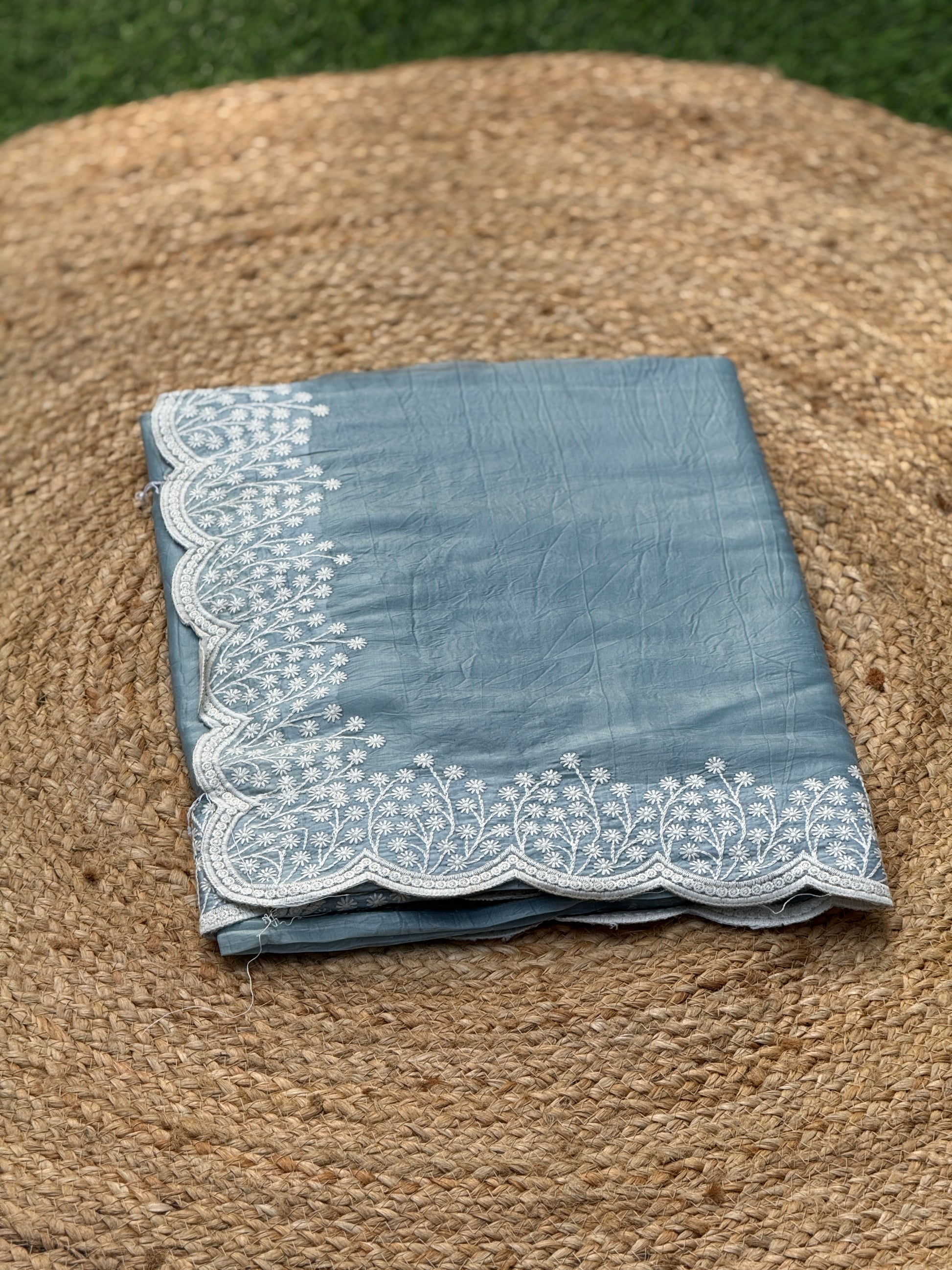 Organza with White Embroidery