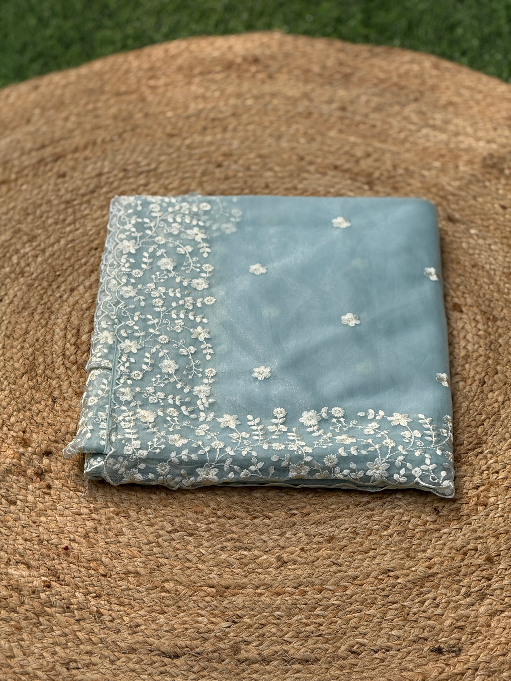 Organza with White Embroidery