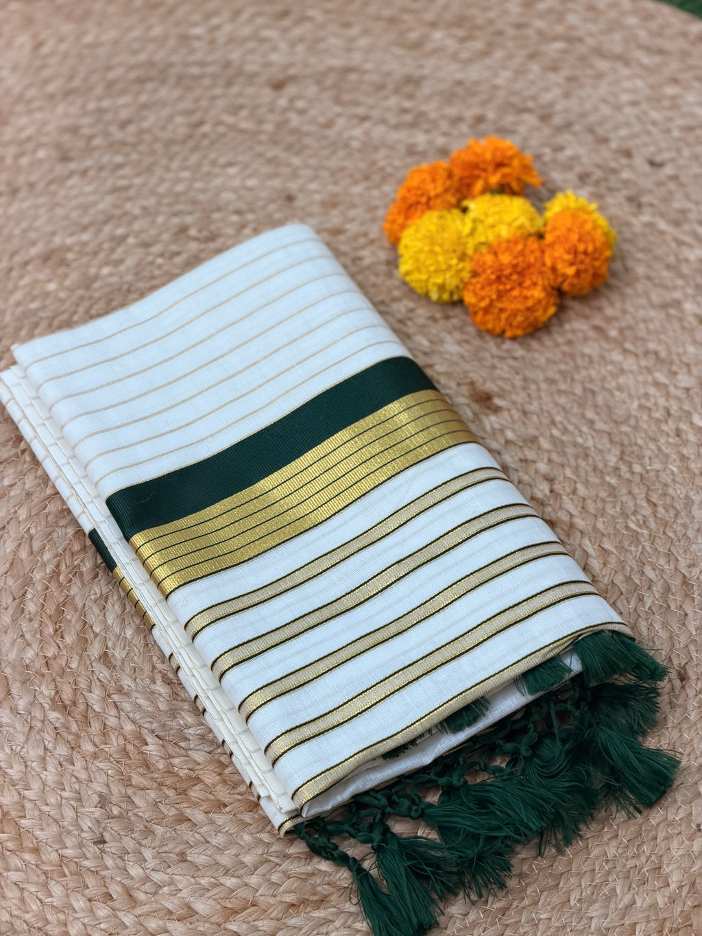Gold Stripe Kerala set Saree