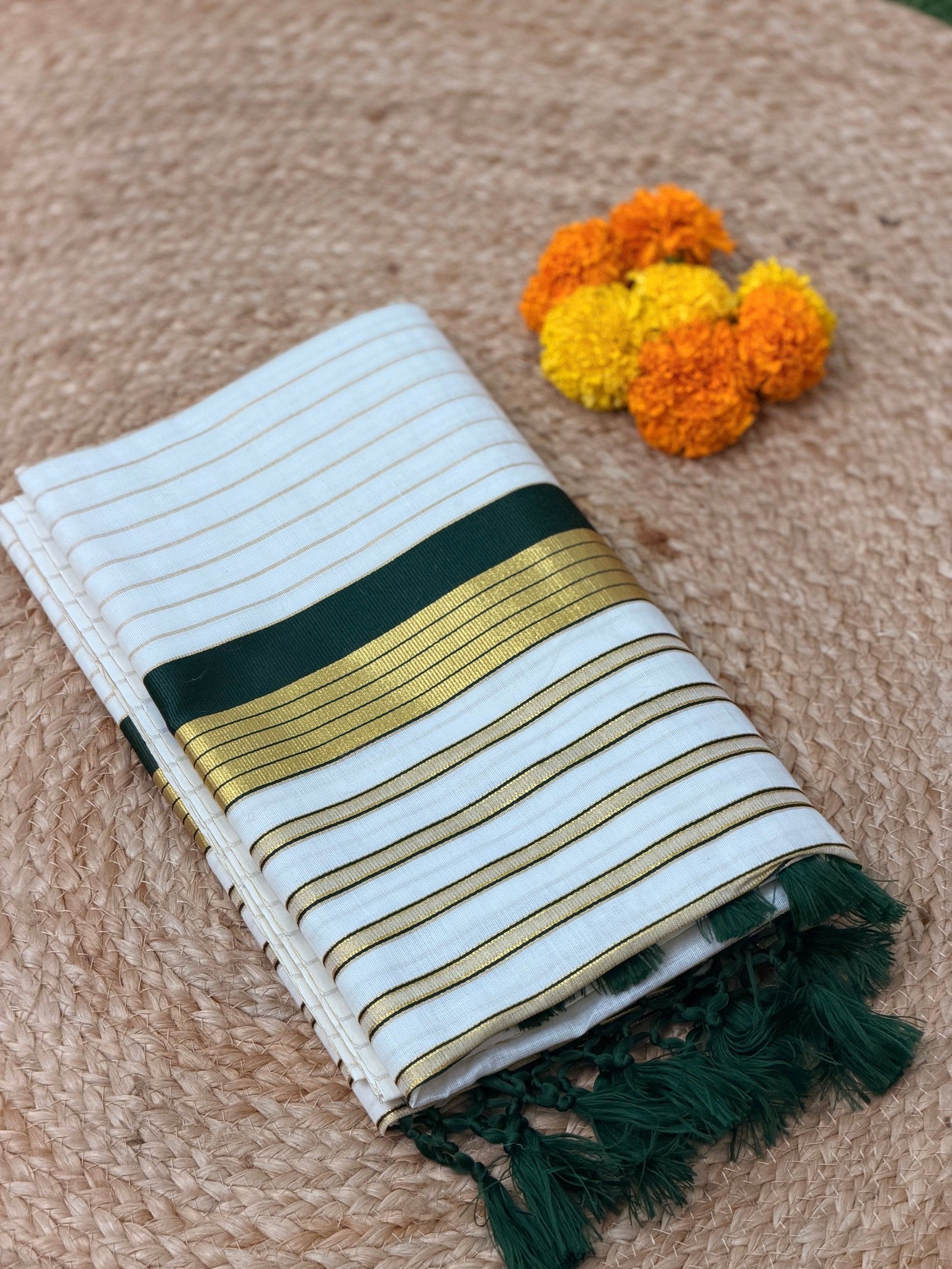 Gold Stripe Kerala set Saree