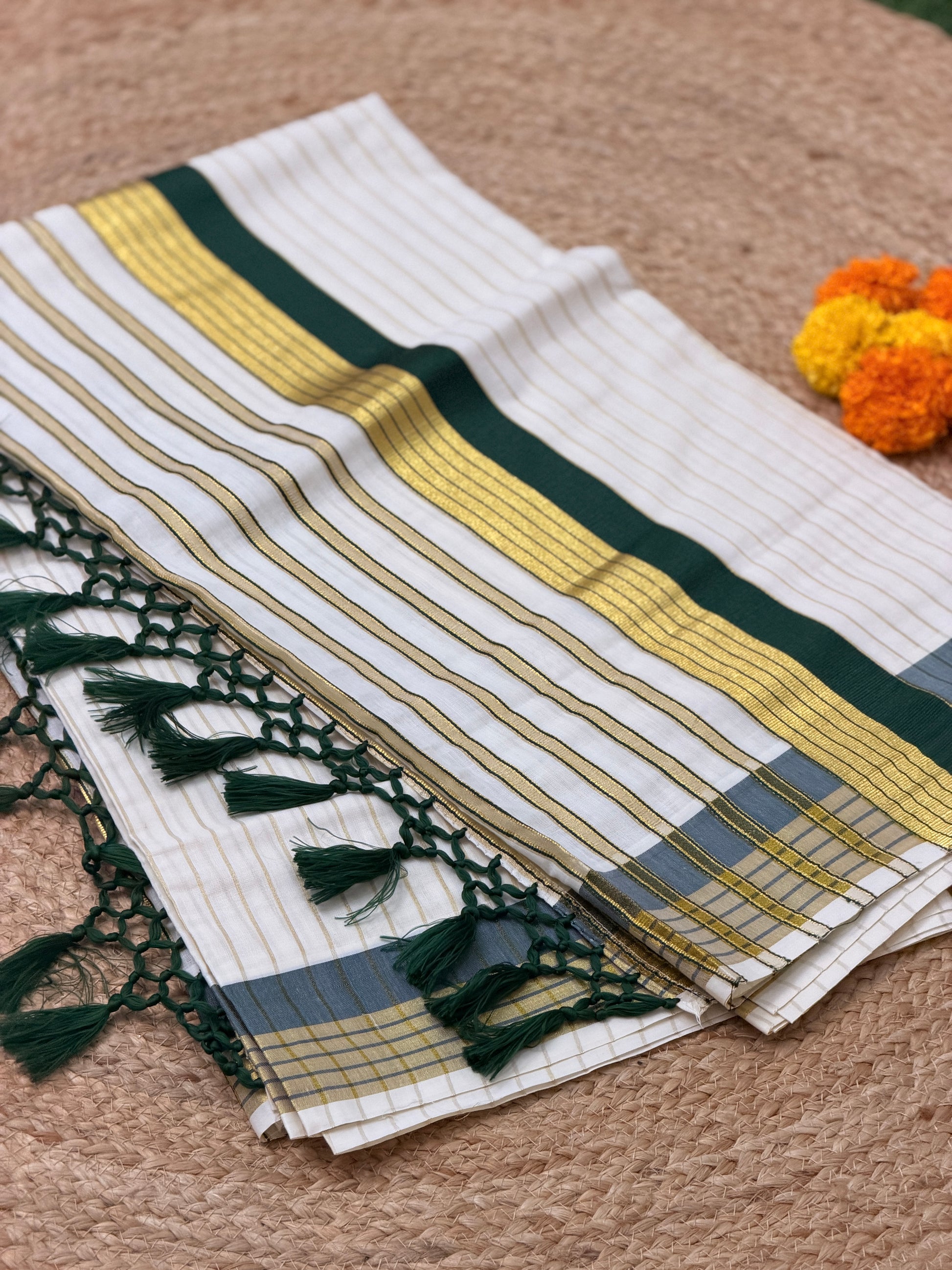 Gold Stripe Kerala set Saree