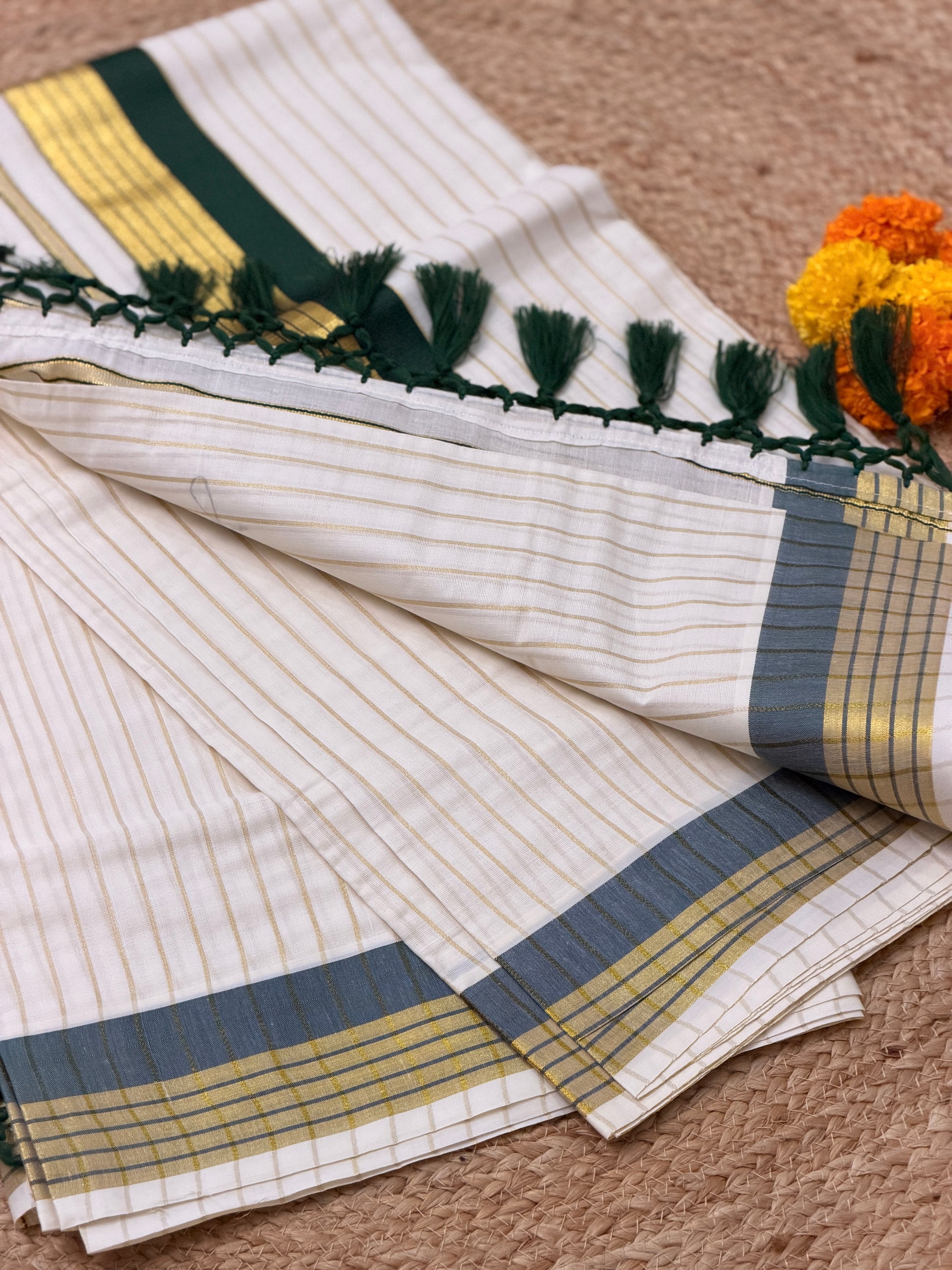 Gold Stripe Kerala set Saree