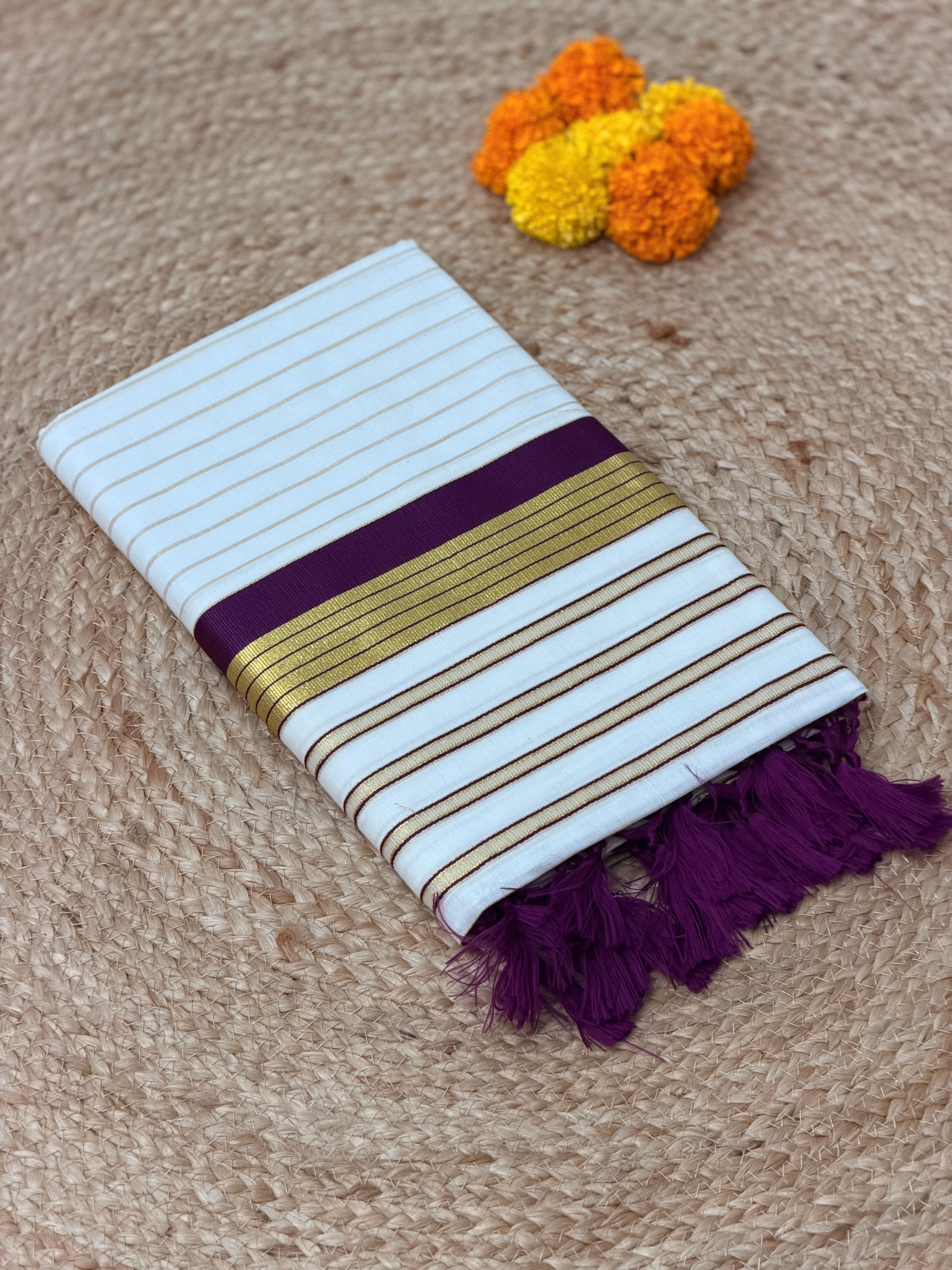 Gold Stripe Kerala set Saree