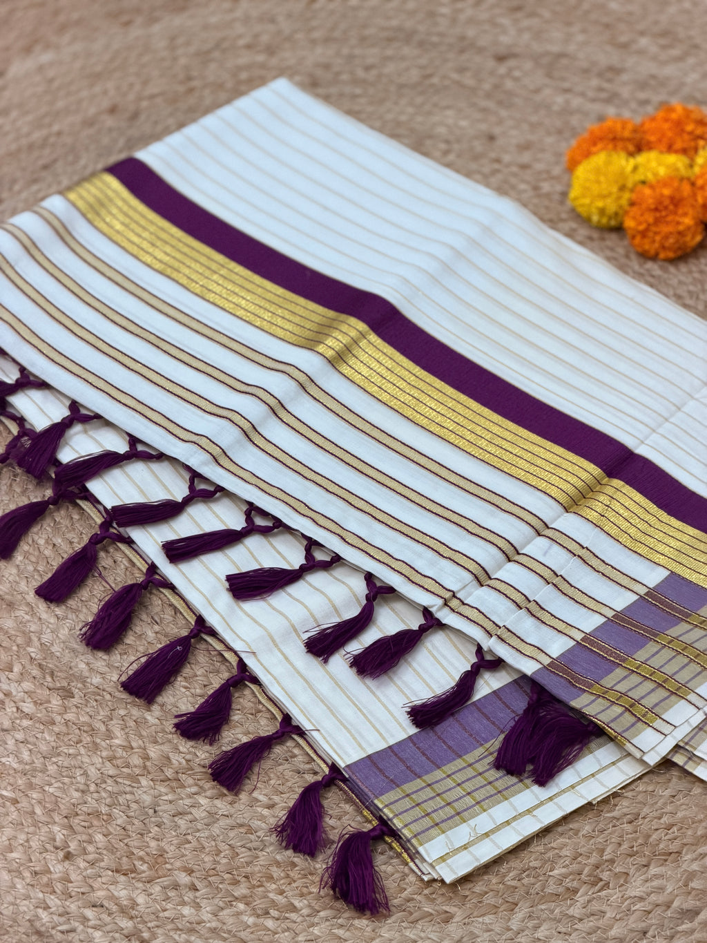 Gold Stripe Kerala set Saree