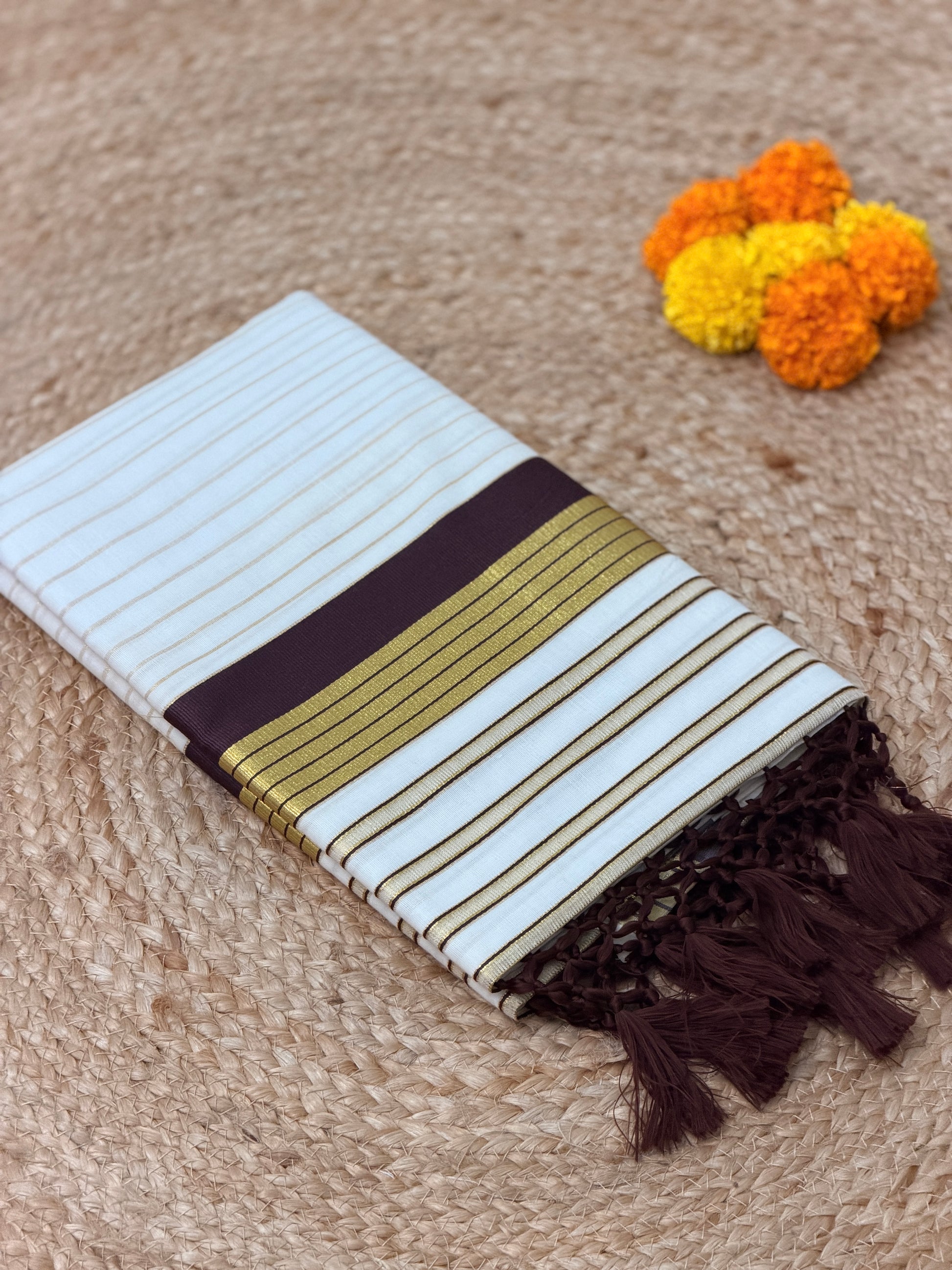 Gold Stripe Kerala set Saree
