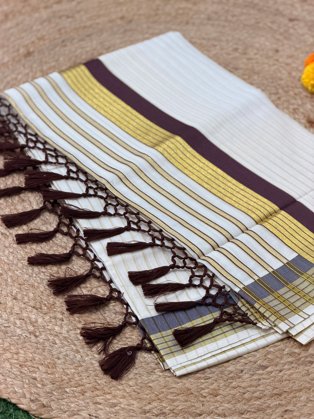 Gold Stripe Kerala set Saree