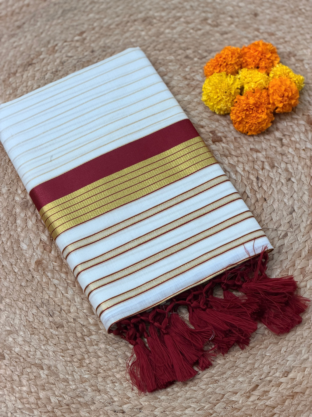 Gold Stripe Kerala set Saree