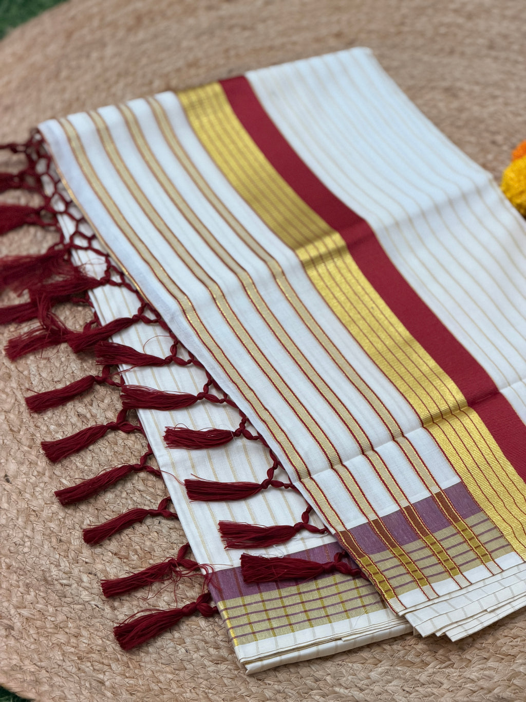 Gold Stripe Kerala set Saree